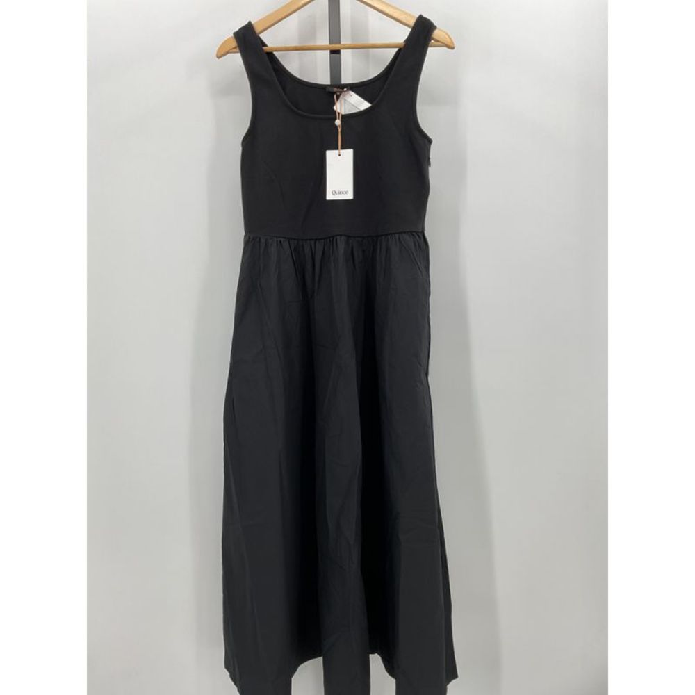 Quince Women's Tencel Cotton Mixed Media Tank Dress Black S
